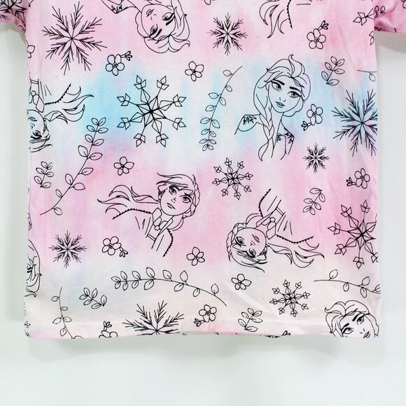 DISNEY Pink Frozen II Cotton Short Sleeve Anna Elsa Tie Dye Short Sleeve Top - Picture 3 of 8